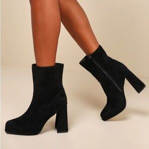 Karrie Black Suede Square Toe High Heel Ankle Boots